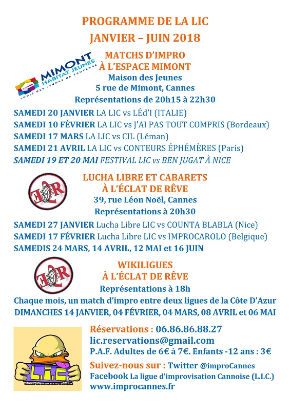 LIC Programme Janvier-juin 2018